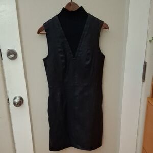 NWT Theory Black Rib V Neck Lamb Leather Dress_1